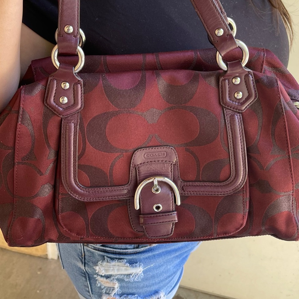 Coach Red Signature Shoulder Bag with Silver Hardware